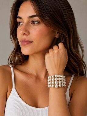 Vintage Classic White Pearl Memory Wire Bracelet